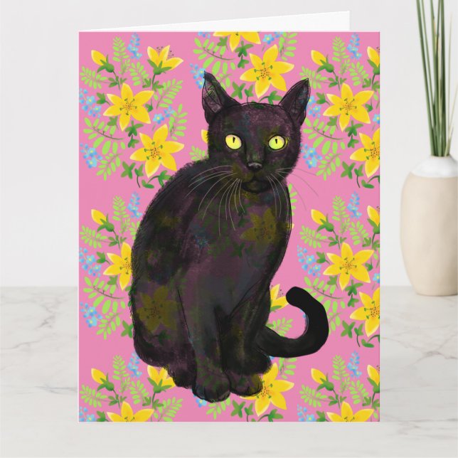 black cat floral card (Front)