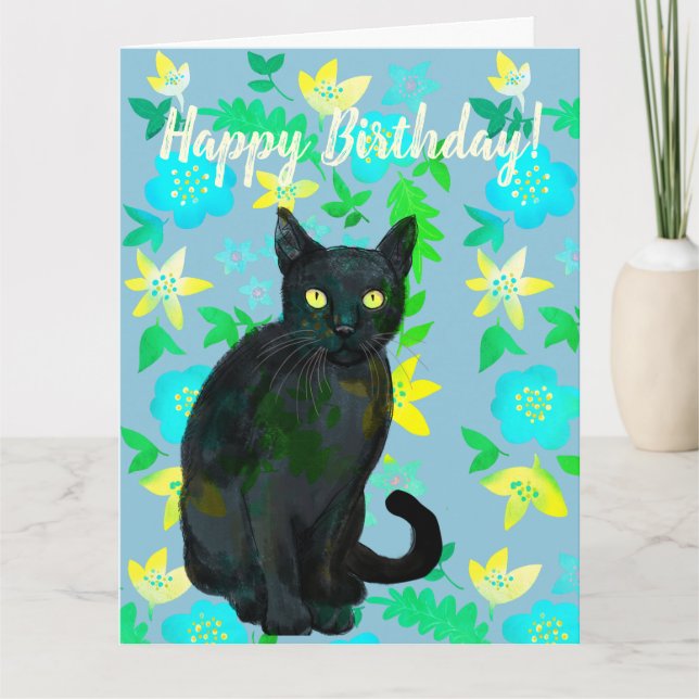 black cat floral card (Front)