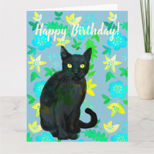 black cat floral card