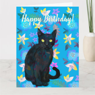 black cat floral card