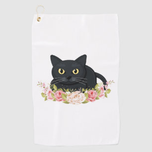 black cat flower golf towel