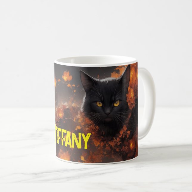 Black Cat Flower Magic Everyday Halloween Coffee Mug (Front Right)