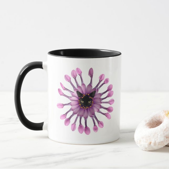 Black Cat Flower Mug (With Donut)