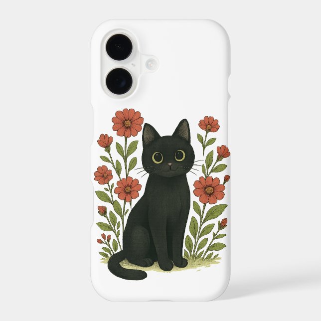 Black Cat & Flowers iPhone 17 Case (Verso)