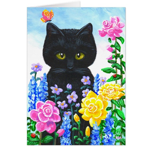 Black Cat Flowers Roses Summer Creationarts (Front)