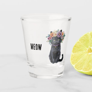 Black Cat Flowers Shot Glass