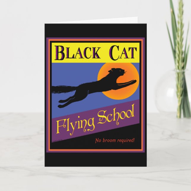 Black Cat Flying School Halloween Art Card (Front)