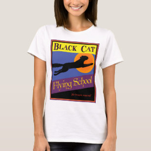 Black Cat Flying School Retro Halloween T-shirt