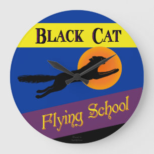 Black Cat Flying School Retro Wall Clock
