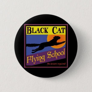 Black Cat Flying School Vintage Halloween Art 2 Inch Round Button