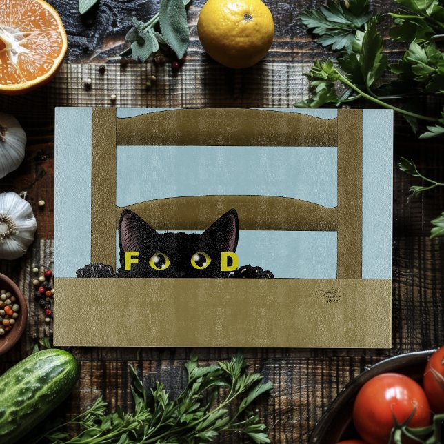 Black Cat Food Funny Cutting Board (Creator Uploaded)