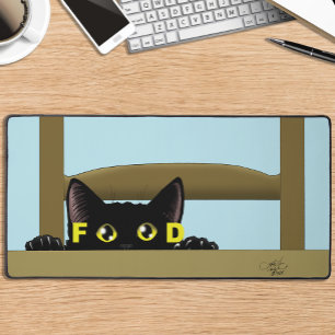 Black Cat Food Funny Hungry Kitty Humour Desk Mat