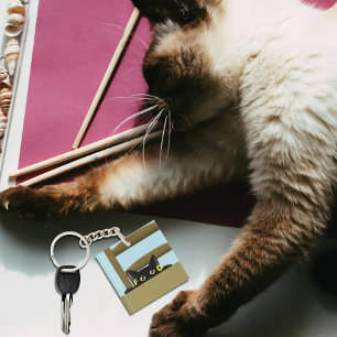 Black Cat Food Funny Keychain