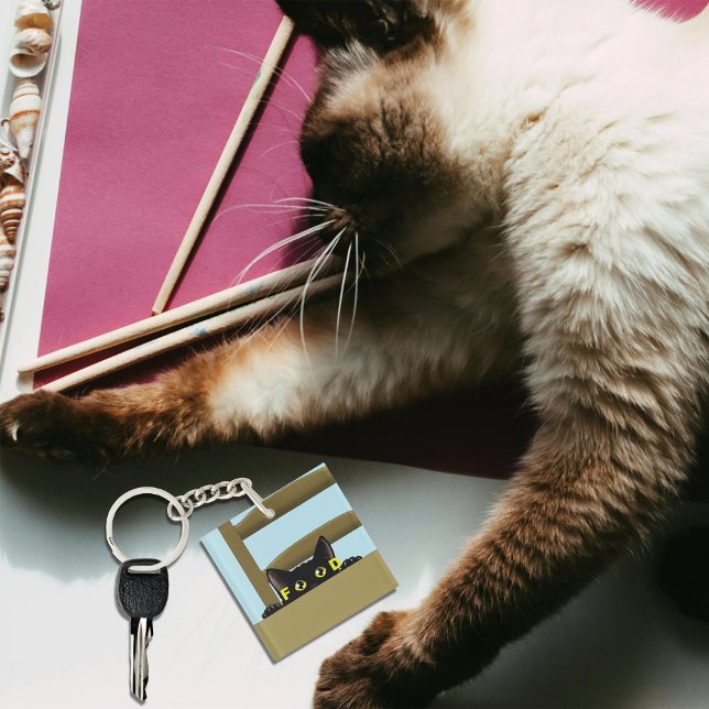 Black Cat Food Funny Keychain (Creator Uploaded)