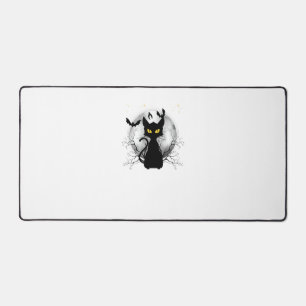 Black Cat Full Moon Bats & Starry Night Halloween  Desk Mat