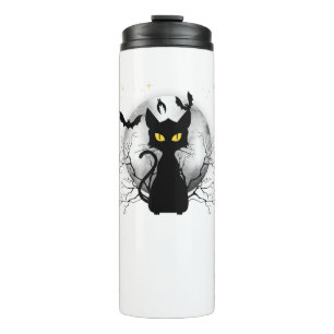 Black Cat Full Moon Bats & Starry Night Halloween  Thermal Tumbler