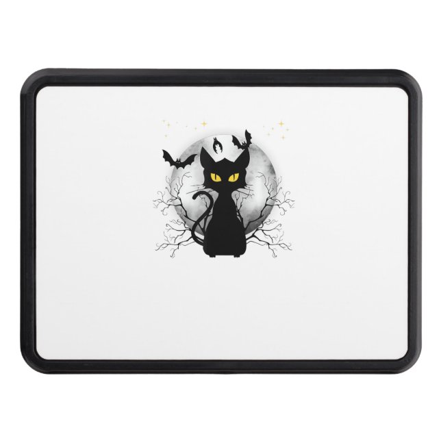 Black Cat Full Moon Bats & Starry Night Halloween  Trailer Hitch Cover (Front)