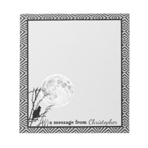 Black Cat Full Moon Geometric Border Customizable  Notepad