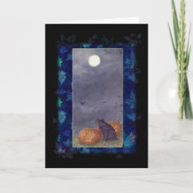 BLACK CAT FULL MOON HALLOWEEN GREETING