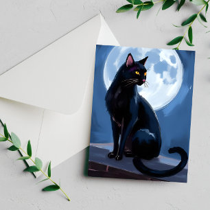 Black Cat Full Moon Pet Painting Card