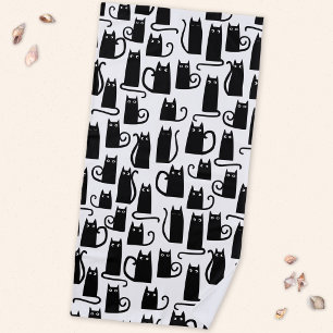Black Cat Fun Pattern Beach Towel