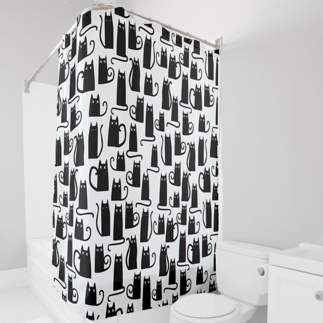 Black Cat Fun Pattern Black and White (Black cat pattern fun black and white shower curtain)