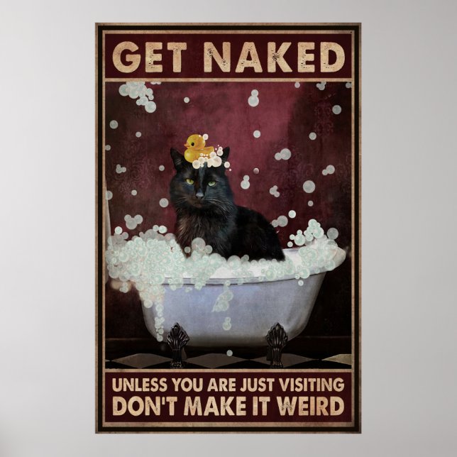 Black Cat Funny Bathroom Poster (Front)