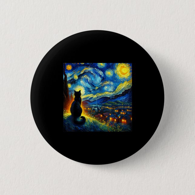 Black Cat Funny Cat Lover Mom Daddy Starry Night V 2 Inch Round Button (Front)