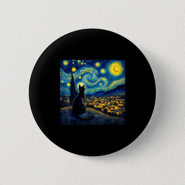Black Cat Funny Cat Lover Mom Daddy Starry Night V 2 Inch Round Button (Front)