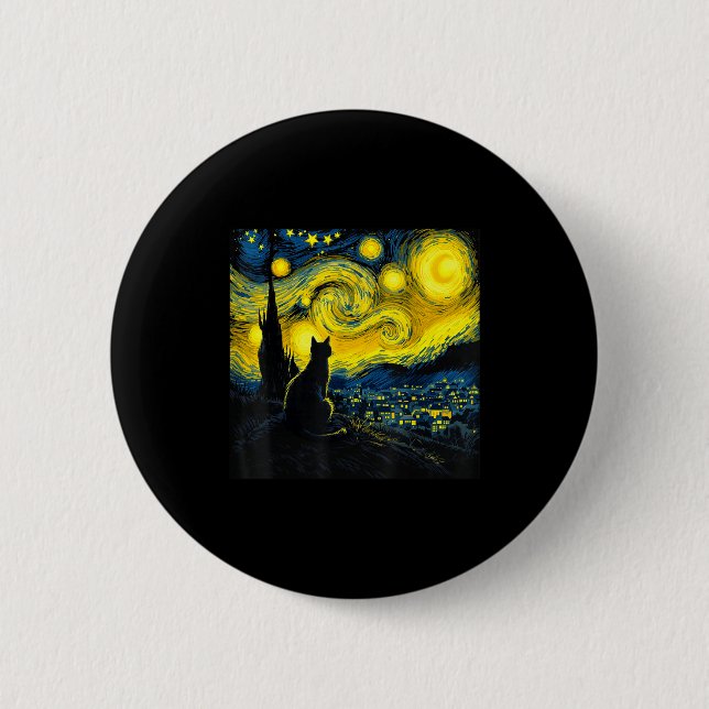 Black Cat Funny Cat Lover Mom Daddy Starry Night V 2 Inch Round Button (Front)