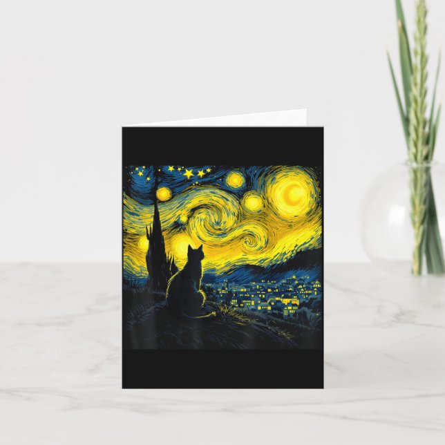 Black Cat Funny Cat Lover Mom Daddy Starry Night V Card (Front)