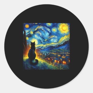 Black Cat Funny Cat Lover Mom Daddy Starry Night V Classic Round Sticker