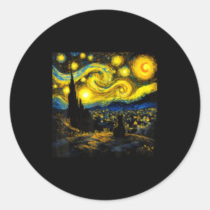 Black Cat Funny Cat Lover Mom Daddy Starry Night V Classic Round Sticker
