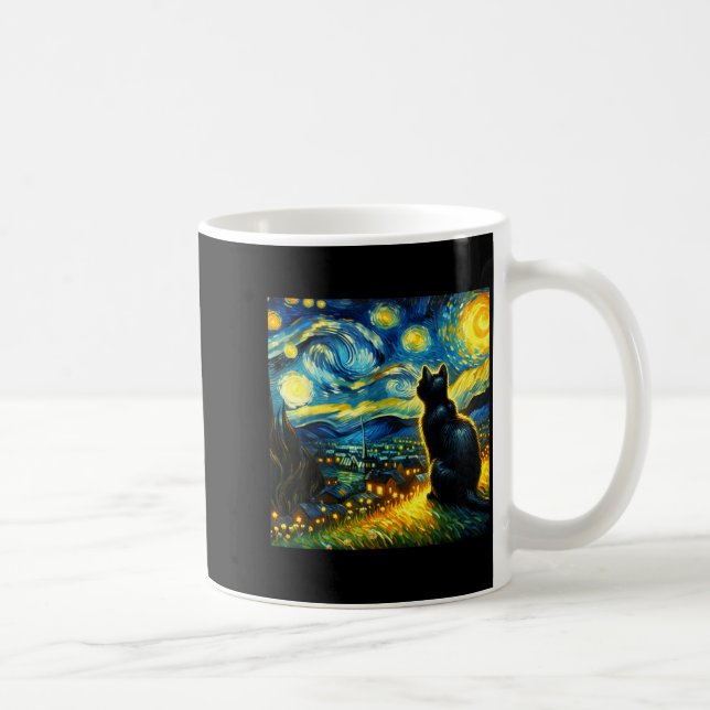 Black Cat Funny Cat Lover Mom Daddy Starry Night V Coffee Mug (Right)