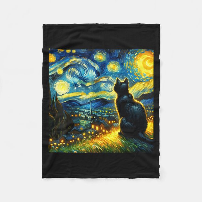 Black Cat Funny Cat Lover Mom Daddy Starry Night V Fleece Blanket (Front)