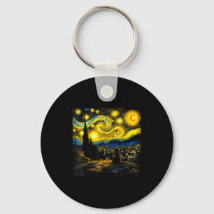 Black Cat Funny Cat Lover Mom Daddy Starry Night V Keychain