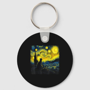 Black Cat Funny Cat Lover Mom Daddy Starry Night V Keychain