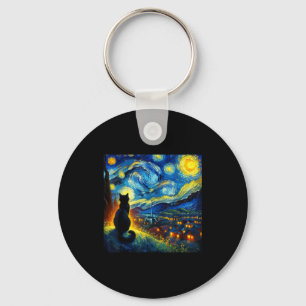 Black Cat Funny Cat Lover Mom Daddy Starry Night V Keychain