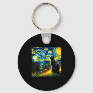 Black Cat Funny Cat Lover Mom Daddy Starry Night V Keychain
