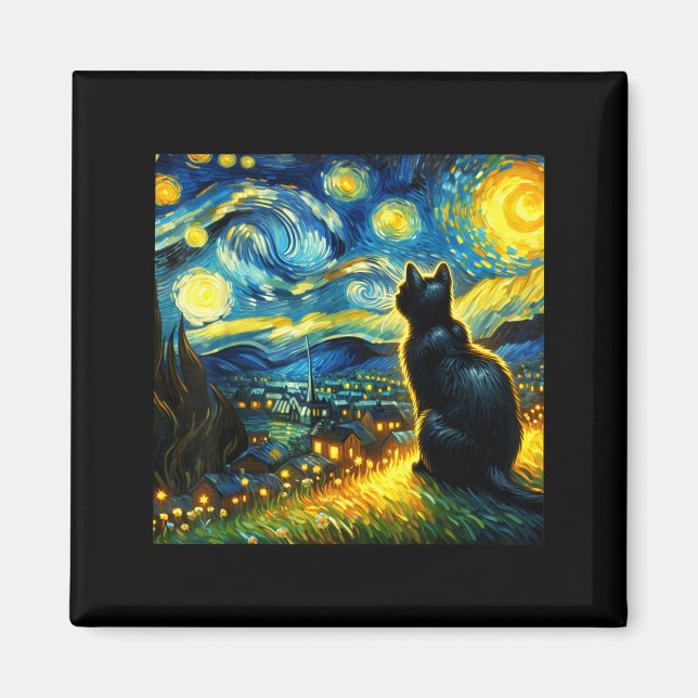 Black Cat Funny Cat Lover Mom Daddy Starry Night V Magnet (Front)