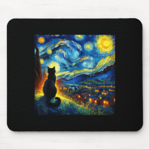 Black Cat Funny Cat Lover Mom Daddy Starry Night V Mouse Pad