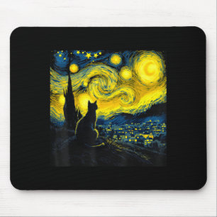 Black Cat Funny Cat Lover Mom Daddy Starry Night V Mouse Pad