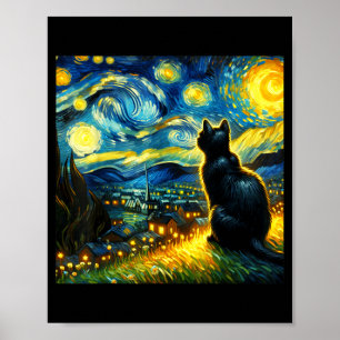 Black Cat Funny Cat Lover Mom Daddy Starry Night V Poster