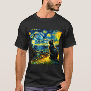 Black Cat Funny Cat Lover Mom Daddy Starry Night V T-Shirt