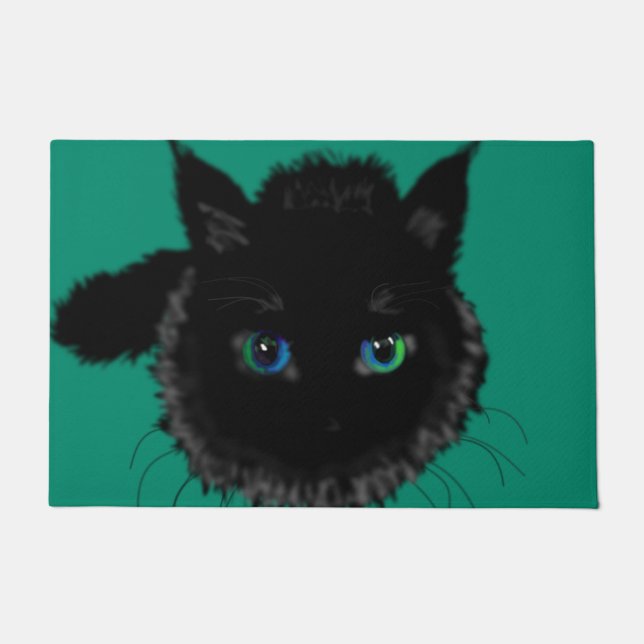 Black Cat Funny Doormat - Welcome (Front)