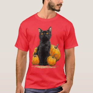 Black Cat Funny Halloween Pumpkin Cat Lover Cat Mo T-Shirt