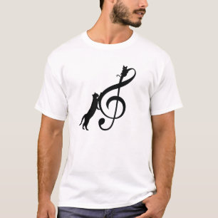 Black Cat Funny Music Note T-Shirt