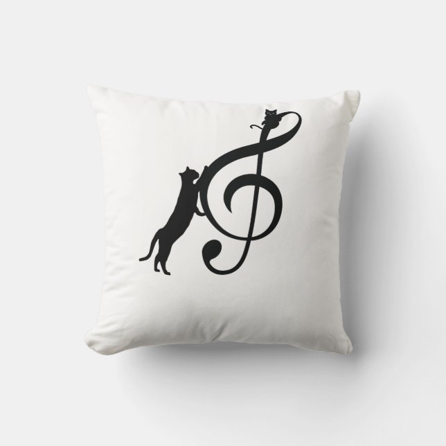 Black Cat Funny Music Note Throw Pillow (Front)