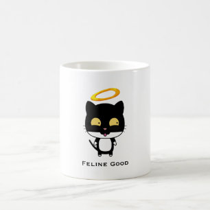 Black Cat Funny Pun With Halo - Feline Good Coffee Mug