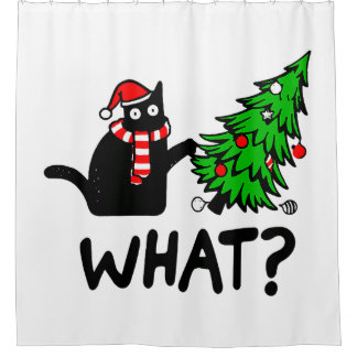 Black Cat Funny Pushing Christmas Tree 